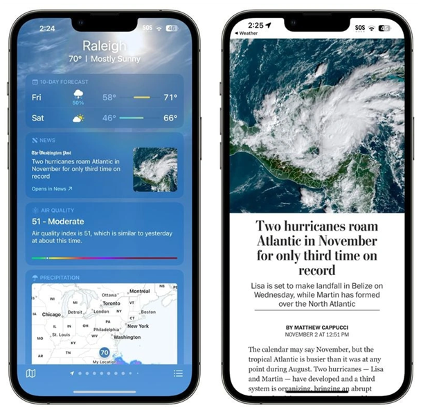 定安苹果14维修分享iPhone 14手机如何看天气时顺带看新闻 